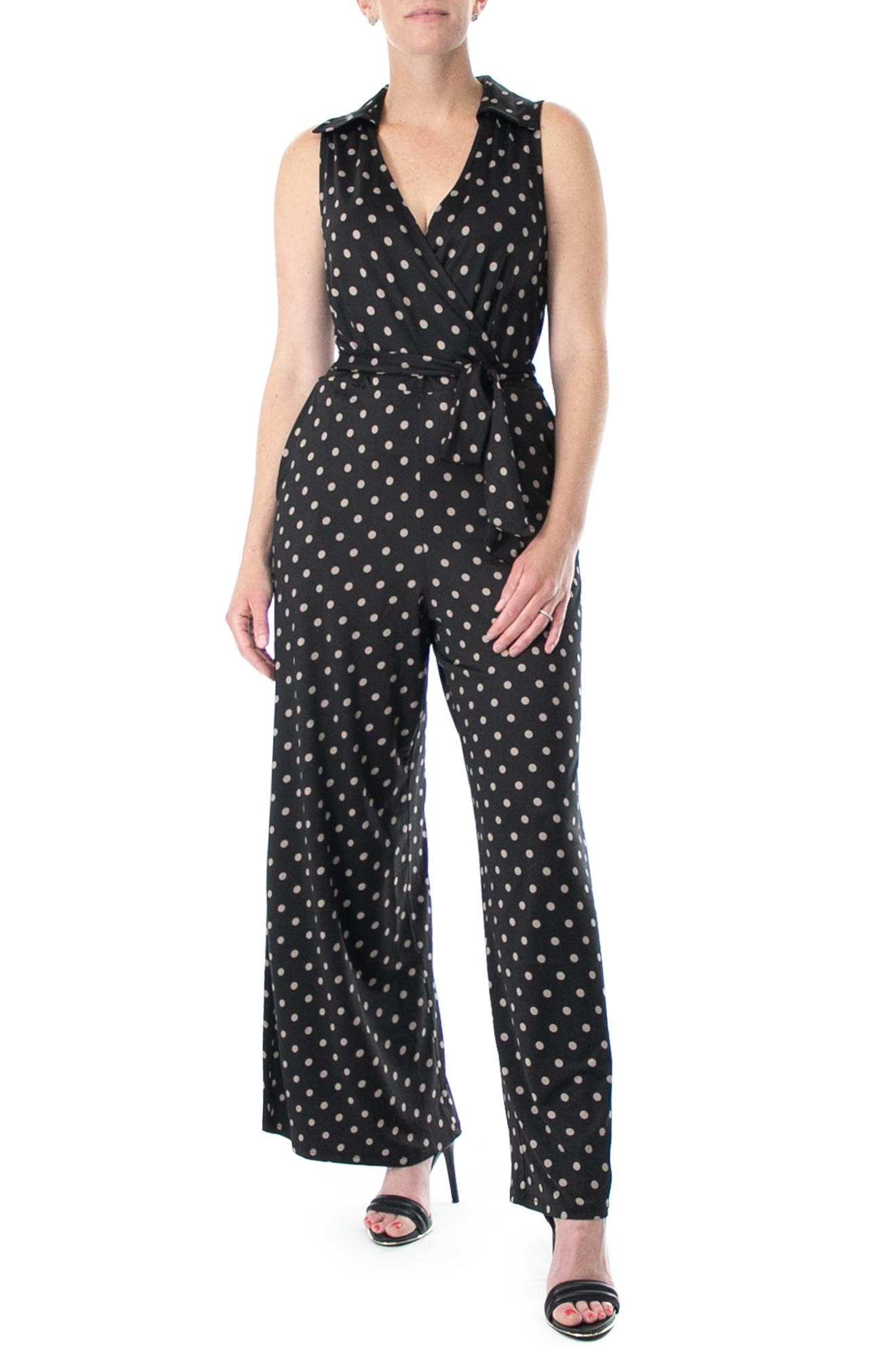 Nina Leonard Sleeveless Faux Wrap Jumpsuit