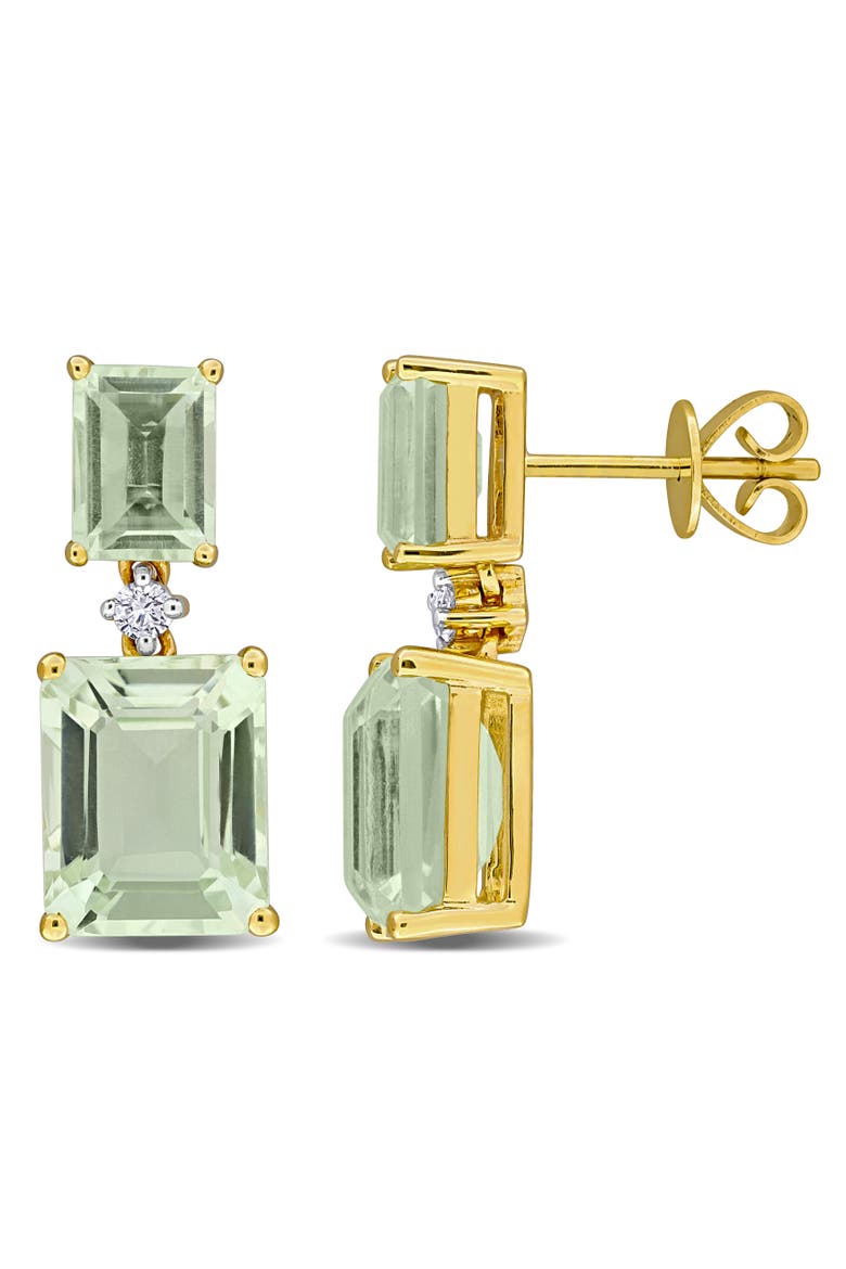Gemstone & Diamond Drop Earrings 10k, Main, color, Green Quartz