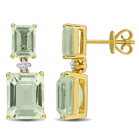 Gemstone & Diamond Drop Earrings 10k