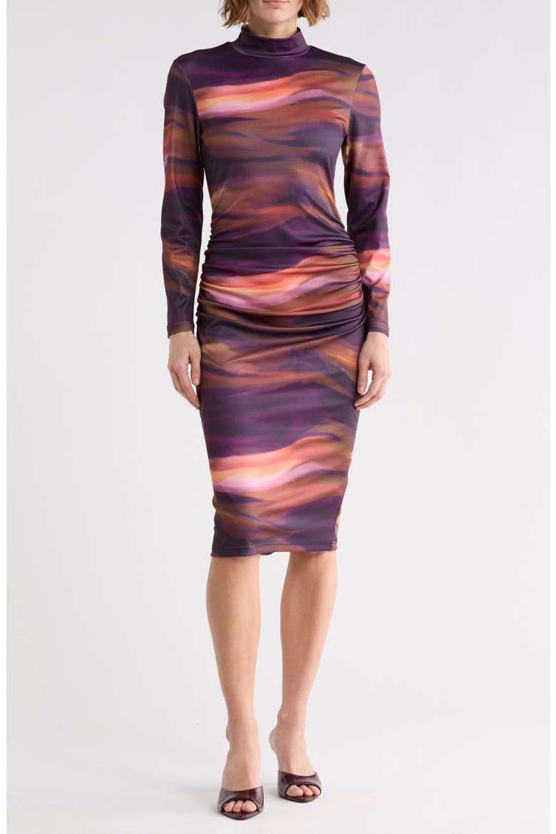 Mock Neck Long Sleeve Body-Con Dress, Main, color, ABSTRACT STRIPE