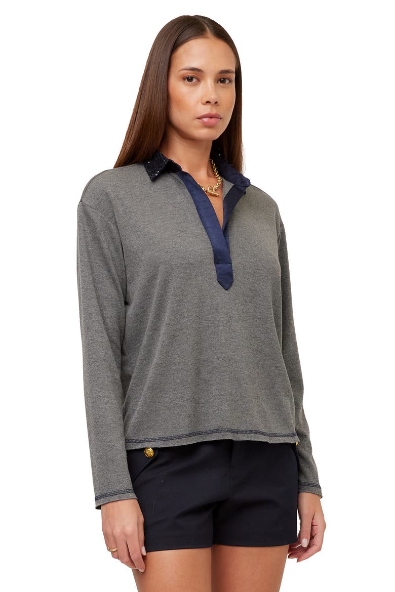 Kendall Sequin Collar Top, Alternate, color, DARK HEATHER GRAY