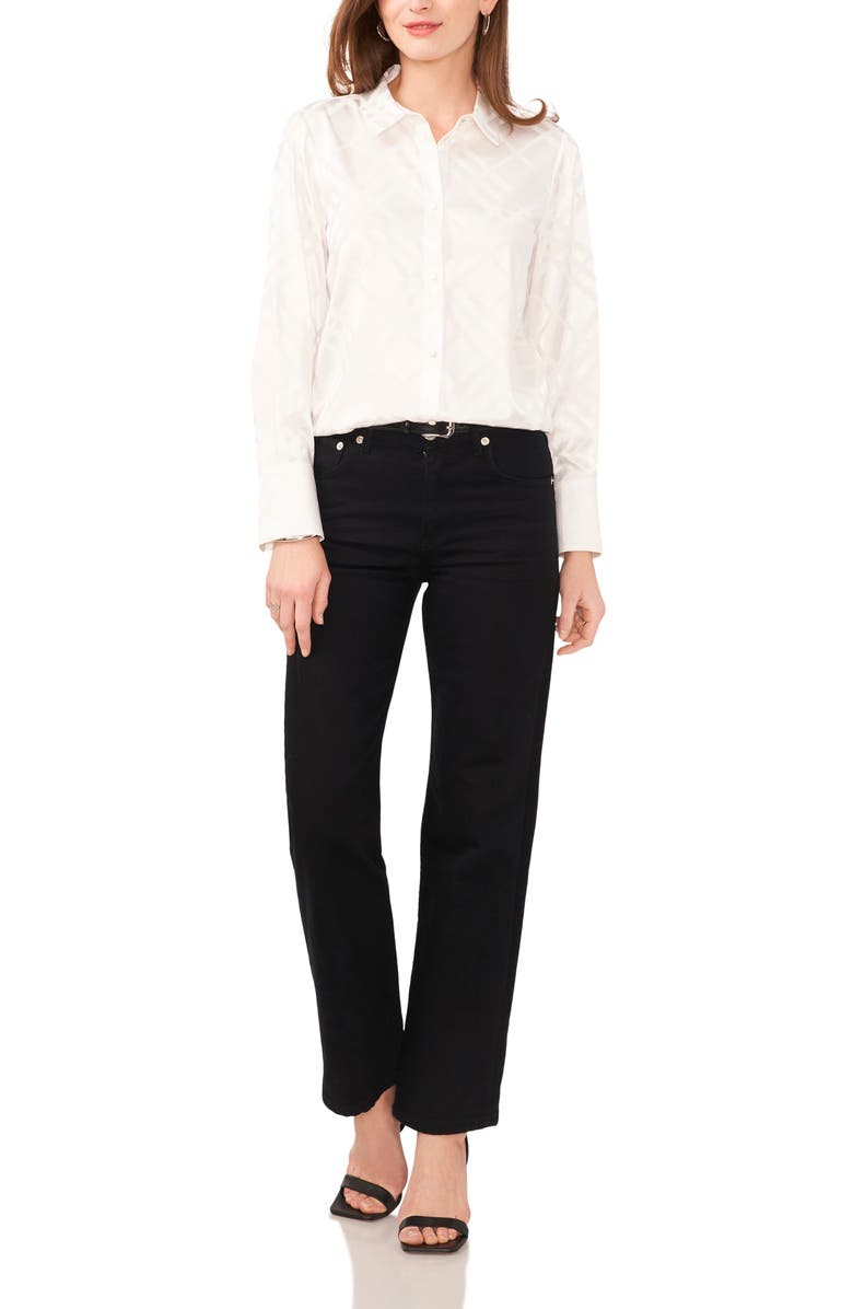 Vince Camuto Tonal Plaid Stretch Satin Button-Up Shirt, Alternate, color, 