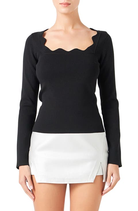 Scallop Square Neck Sweater