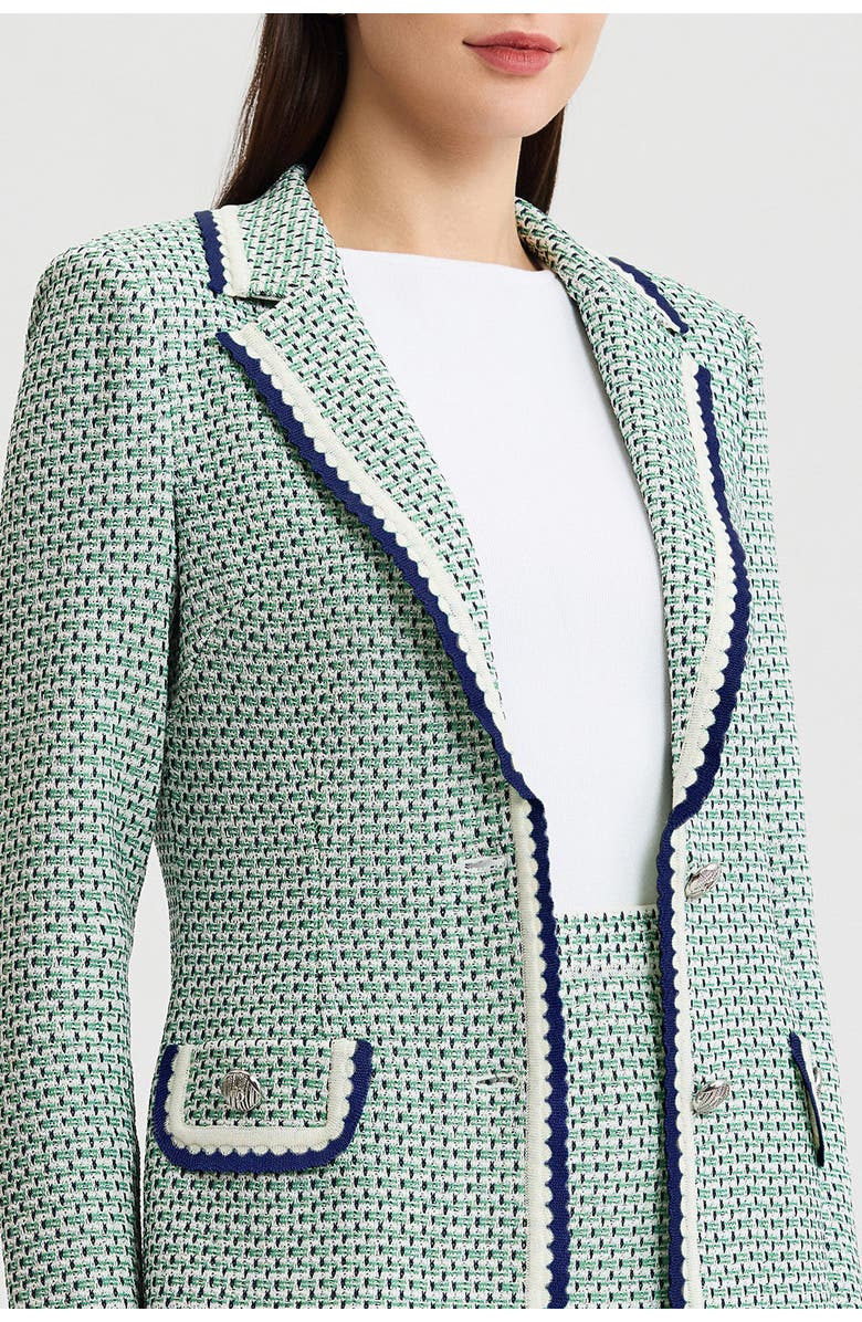 Ming Wang Tailored Jacquard Basketweave Knit Jacket, Alternate, color, Kelly Green/Indigo/Ivory