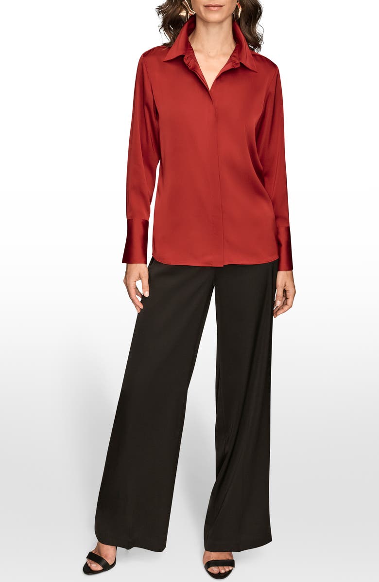 Donna Karan New York Satin Hidden Button-Up Top, Alternate, color, Metropolit