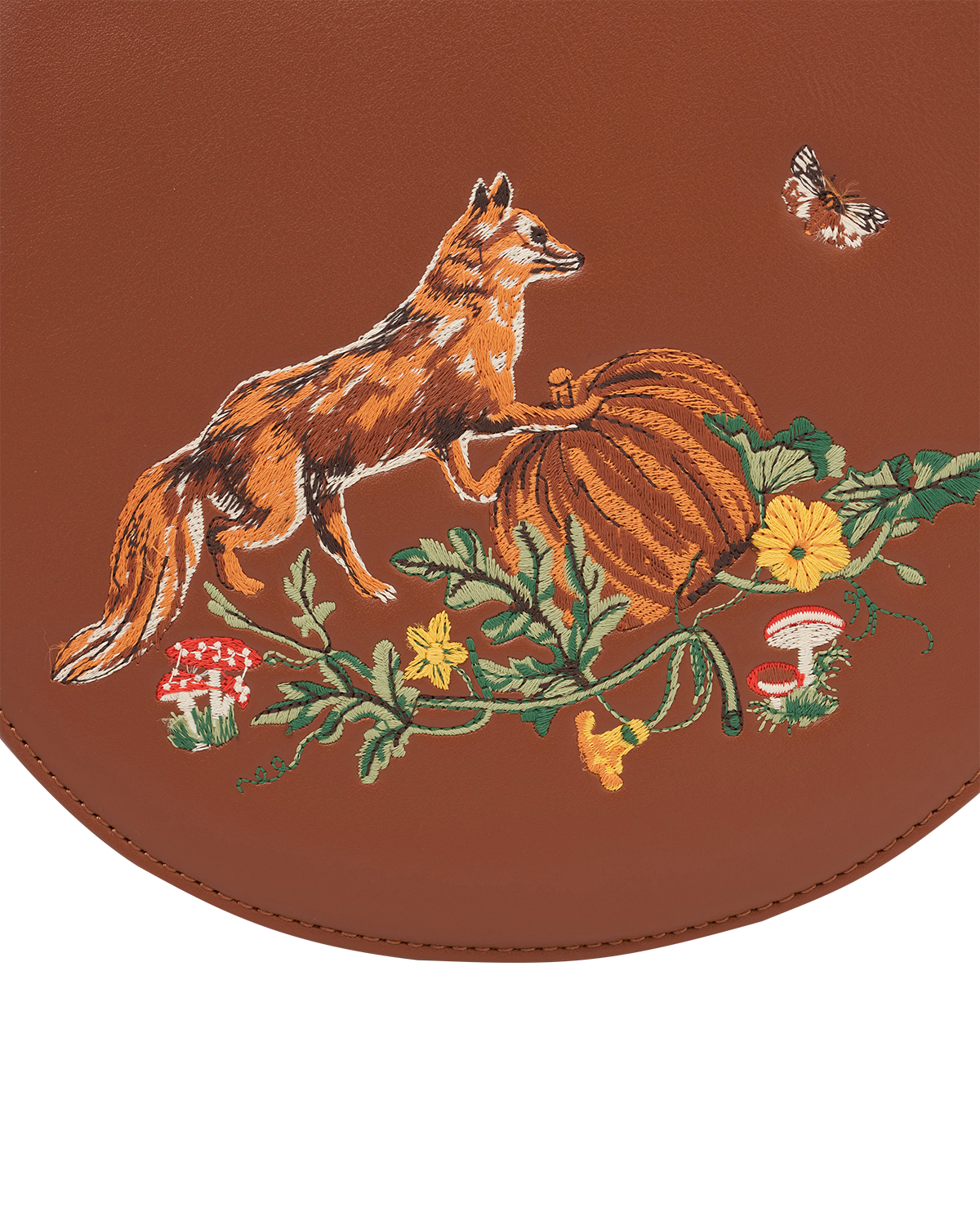 Fable England Fox & Pumpkin Embroidered Tan Saddle Bag, Alternate, color, Tan