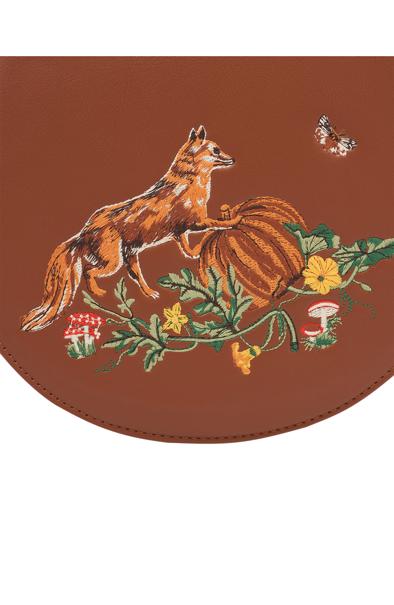 Fable England Fox & Pumpkin Embroidered Tan Saddle Bag, Alternate, color, Tan