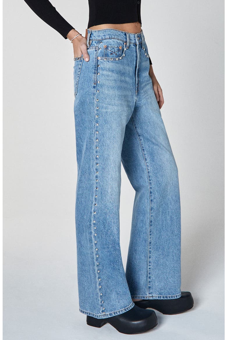 Jolene Studded Pocket High Waist Flare Leg Jeans, Alternate, color, LA BREA
