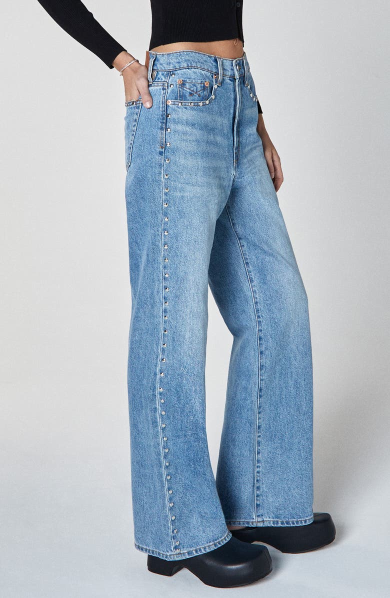 Unpublished Jolene Studded Pocket High Waist Flare Leg Jeans, Alternate, color, 