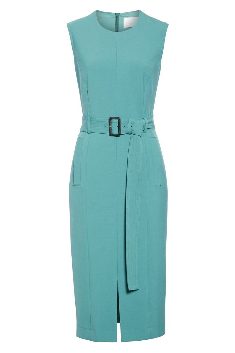 Dadoria Belted Sheath Dress, Alternate, color, DARK JADE