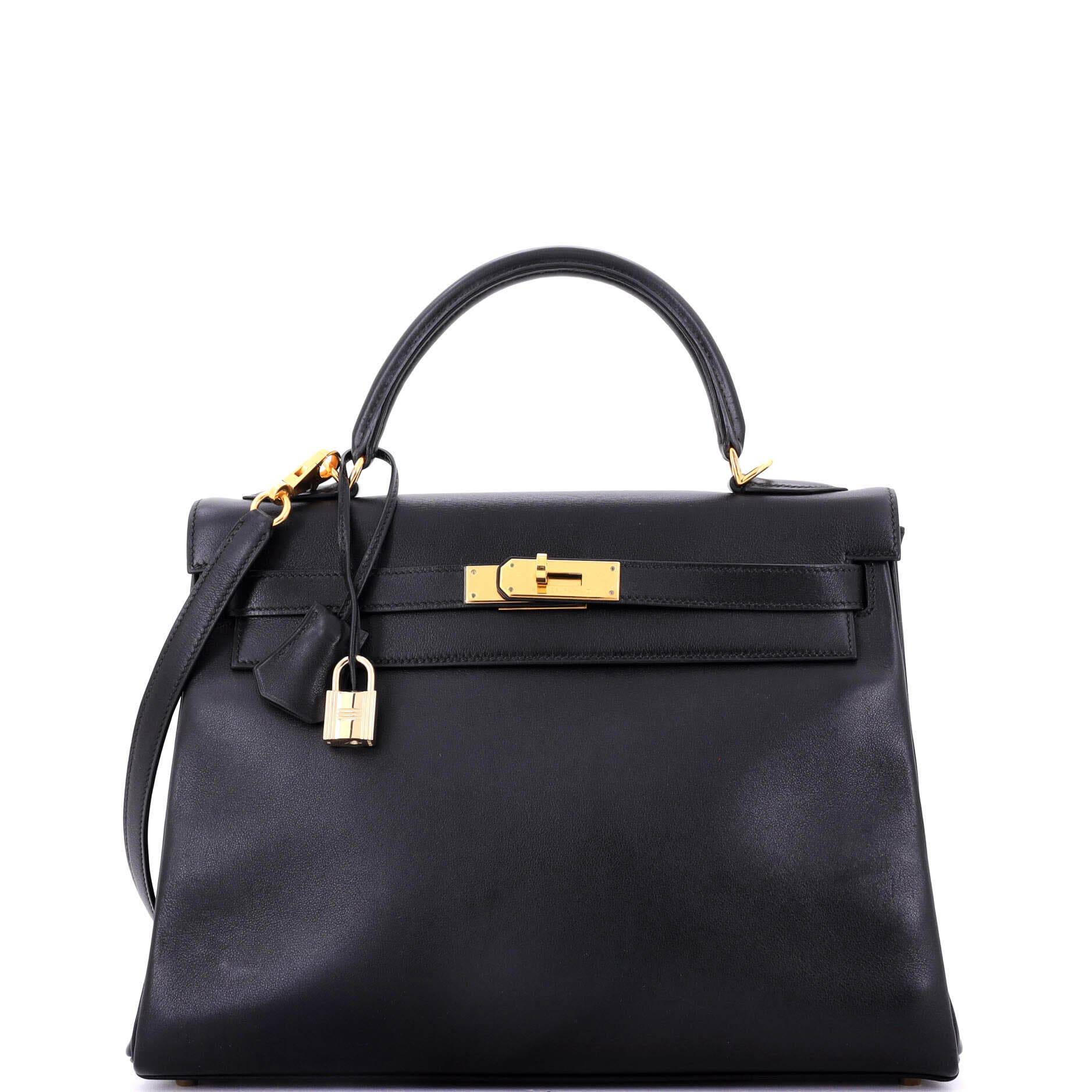 Pre-Owned Hermes Kelly Handbag Black Gulliver with Gold Hardware 32, Main, color, 