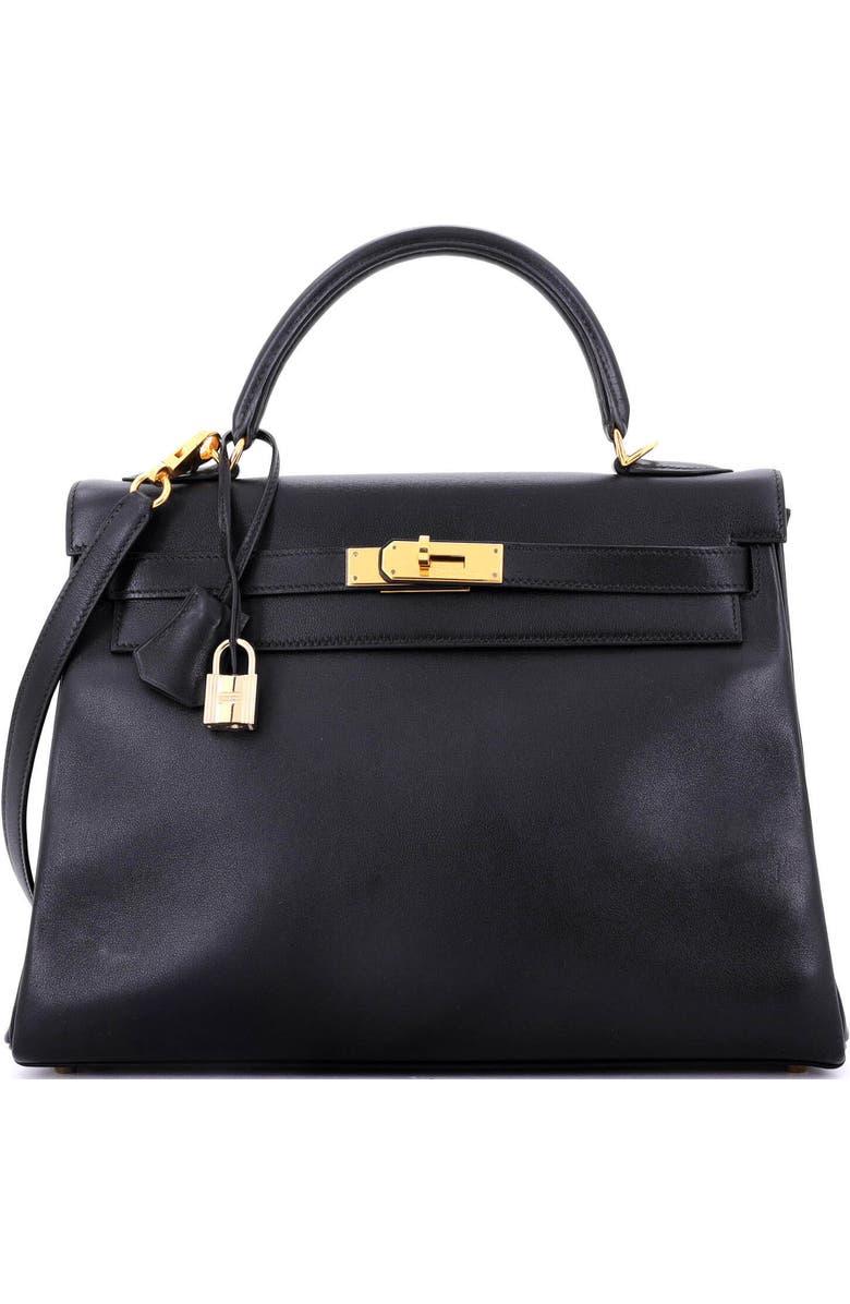 Pre-Owned Hermes Kelly Handbag Black Gulliver with Gold Hardware 32, Main, color, Noir