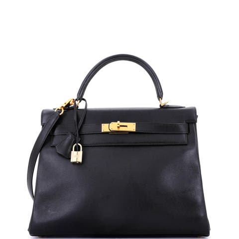 Kelly Handbag Black Gulliver with Gold Hardware 32