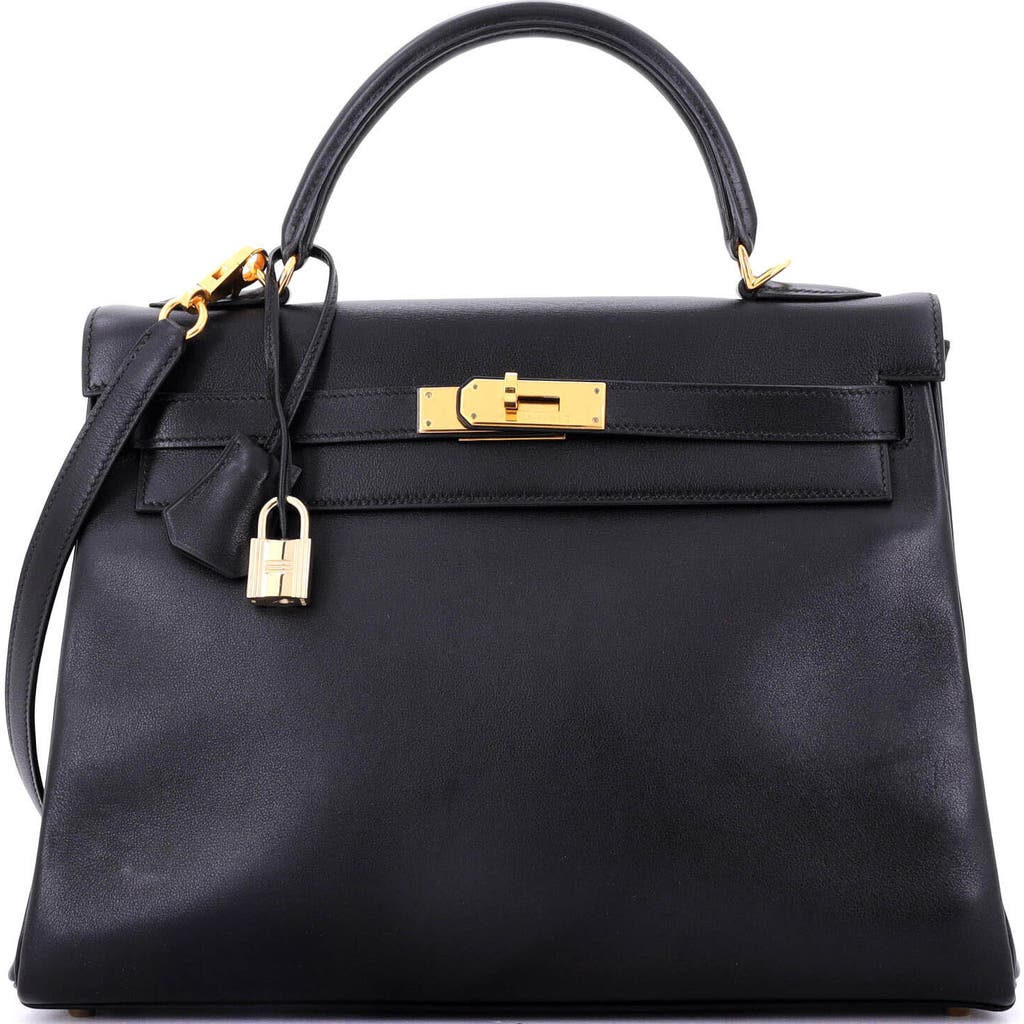 Pre-owned Hermes Hermes Kelly Handbag Black Gulliver With Gold Hardware 32 In Black