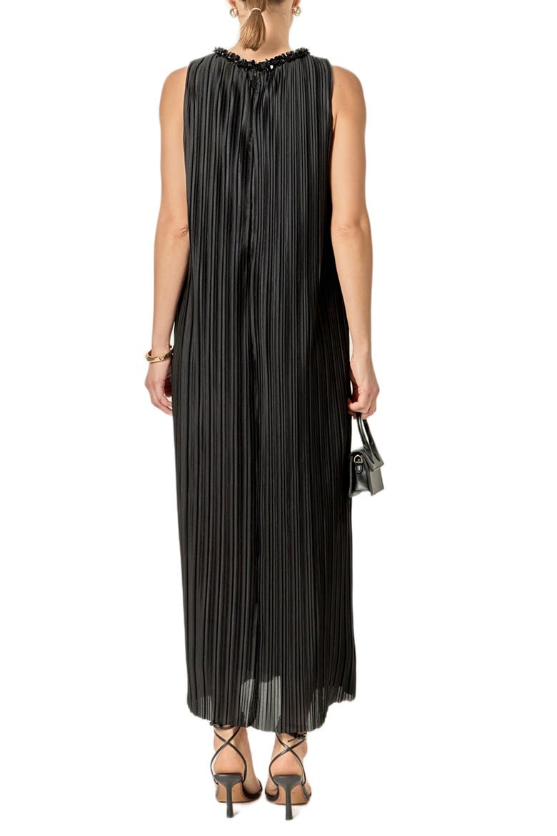 Embellished Plissé Sleeveless Maxi Dress, Alternate, color, BLACK