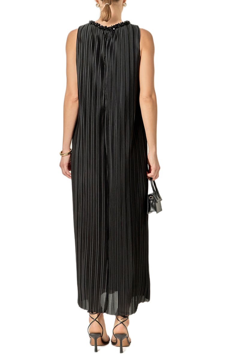 English Factory Embellished Plissé Sleeveless Maxi Dress, Alternate, color, Black