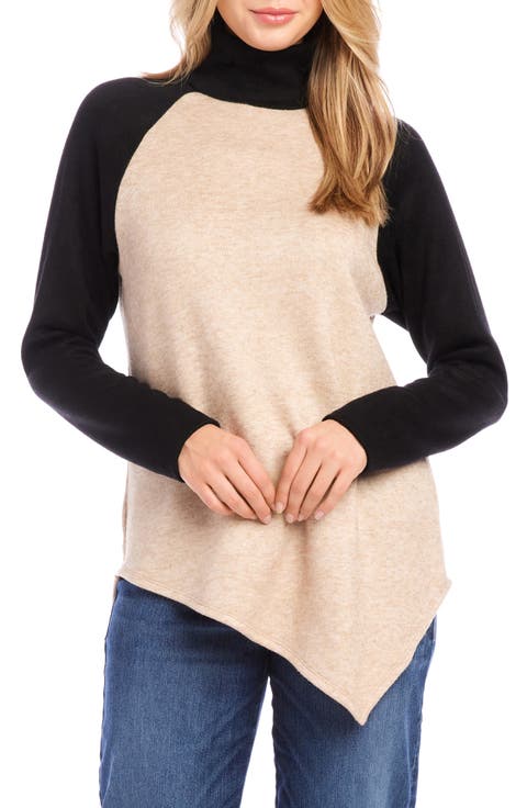 Asymmetric Colorblock Turtleneck Sweater (Regular & Petite)