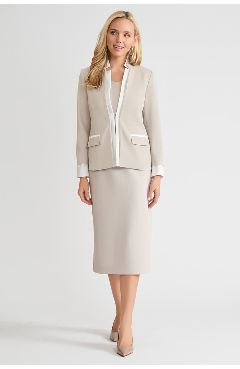 Ming Wang Tailored Two-Toned Stretch Deco Crepe Blazer, Alternate, color, Limestone/White