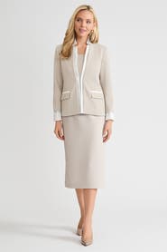 Ming Wang Tailored Two-Toned Stretch Deco Crepe Blazer