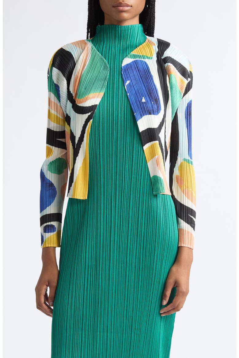 Roll Pleated Open Front Cardigan, Main, color, BLUE MULTI