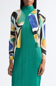 Pleats Please Issey Miyake Roll Pleated Open Front Cardigan