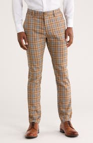 T.R. PREMIUM Slim Fit Flat Front Plaid Dress Pants
