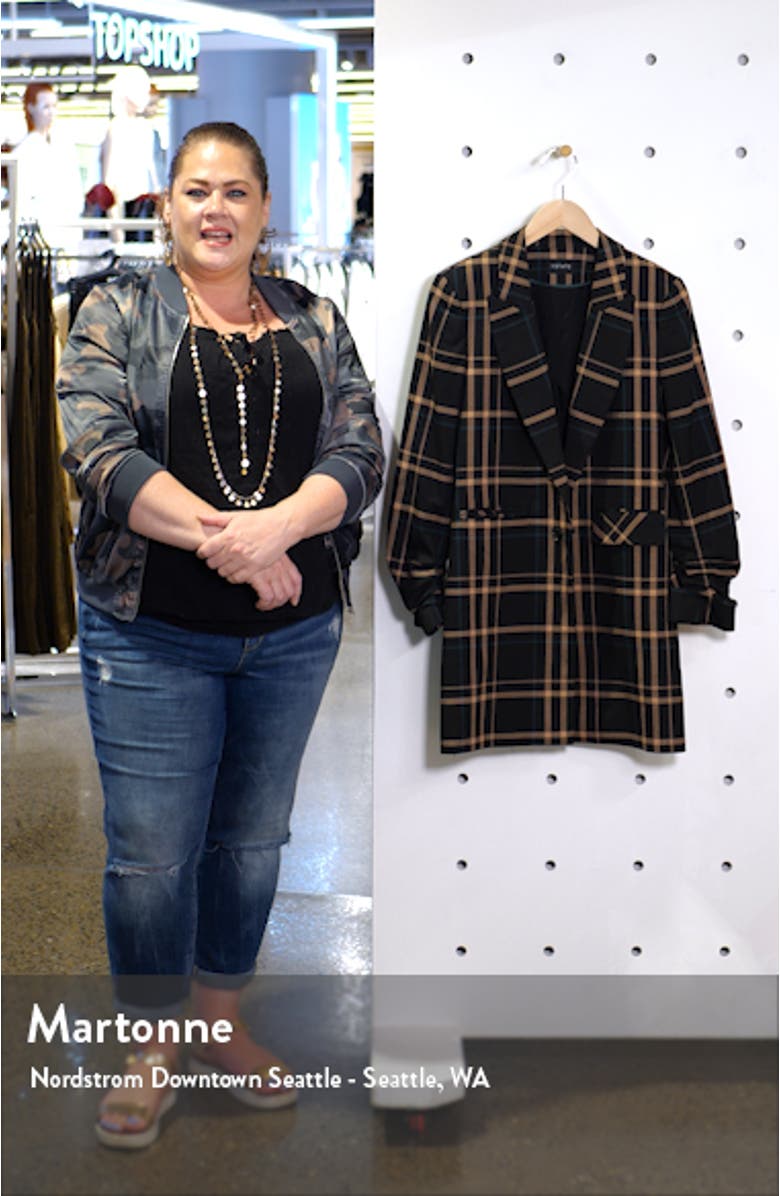 Dynamite Plaid Ruched Sleeve Blazer, sales video thumbnail