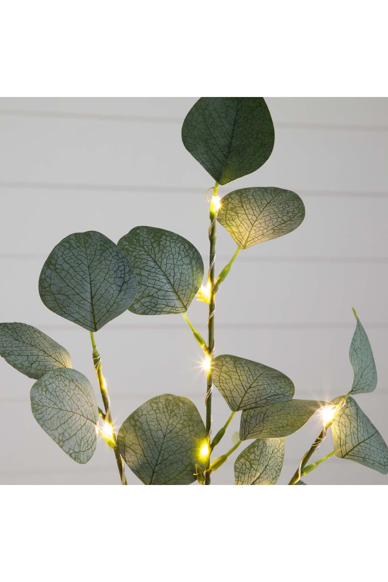 2-ft Lighted Artificial Eucalyptus Tree with 60 Warm White LED Lights, Alternate, color, Green
