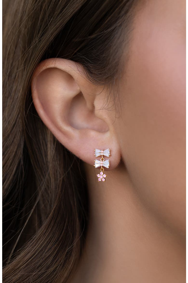 Little Blushing Bows Drop Earrings, Alternate, color, GOLD/ PINK