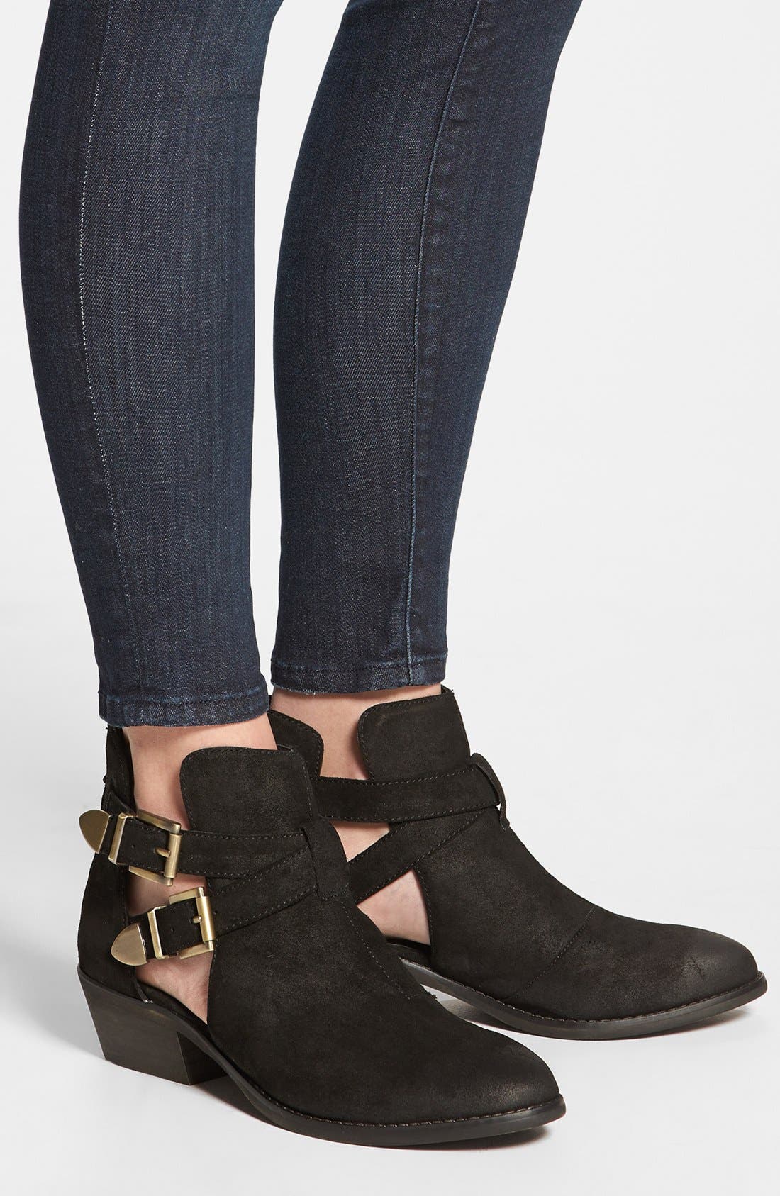 'Cinch' Bootie, Alternate, color, BLACK SUEDE