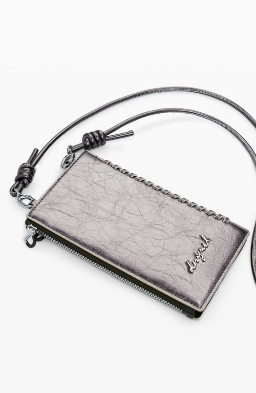 Desigual Metallic Faux Leather Crossbody Bag In Silver