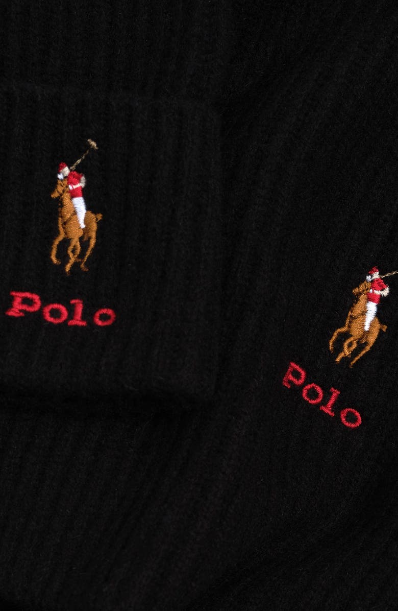 Polo Ralph Lauren Pony Merino Wool Hat & Scarf Set, Alternate, color, Black