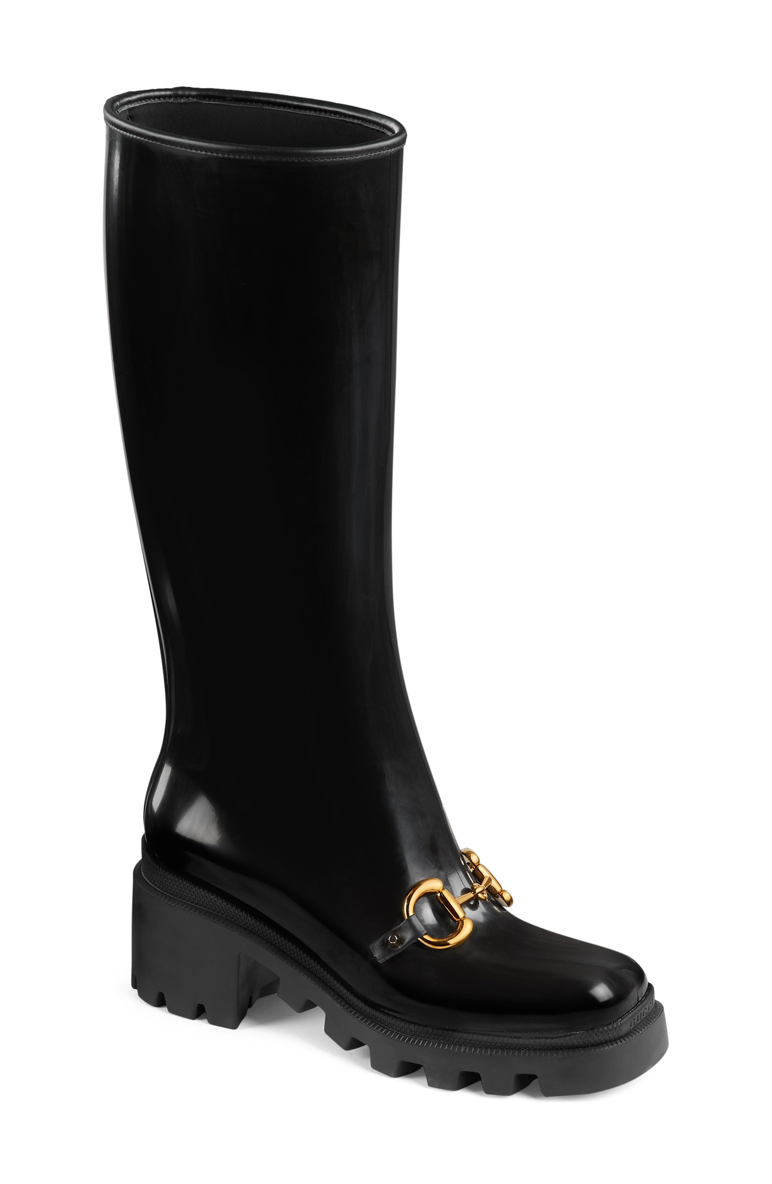 Gucci Trip Lug Knee High Rain Boot, Main, color, 