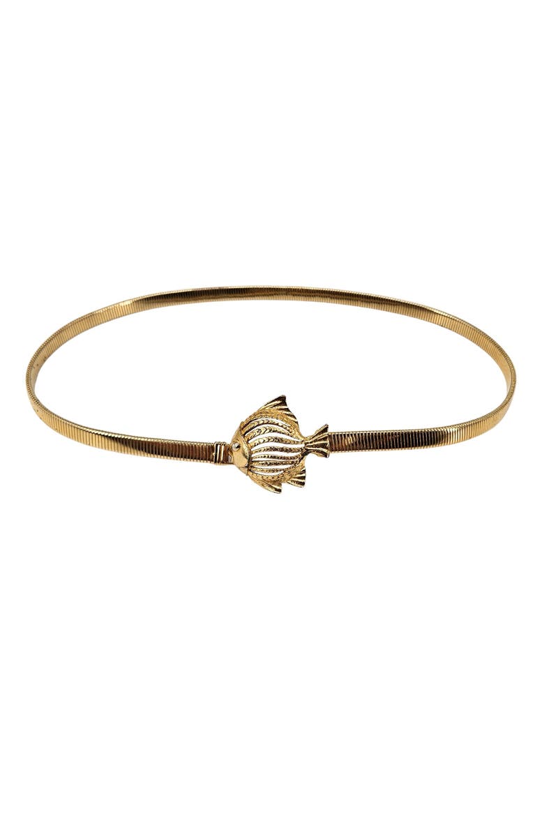 Vintage 1980s Goldtone Stretch Snake Lucky Sea Fish Belt, Main, color, Gold
