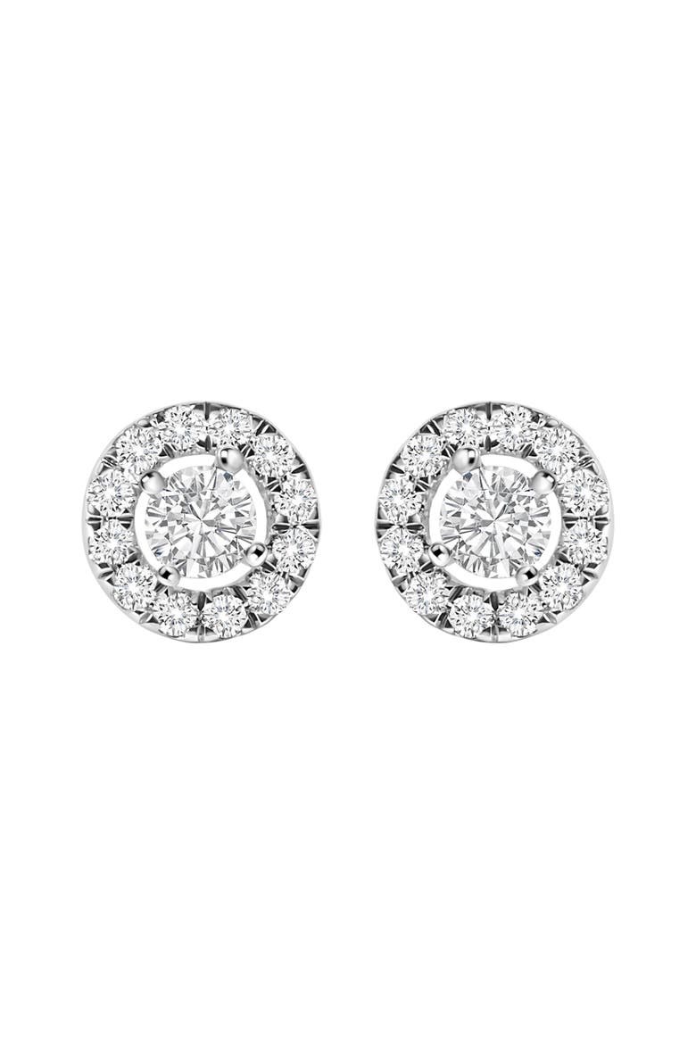 14K White Gold 3/4 Ct Lab-Grown Diamond Floating Halo Stud Earring, Alternate, color, White