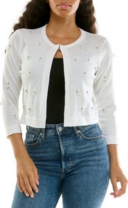 Nina Leonard Faux Pearl & Rhinestone Bolero