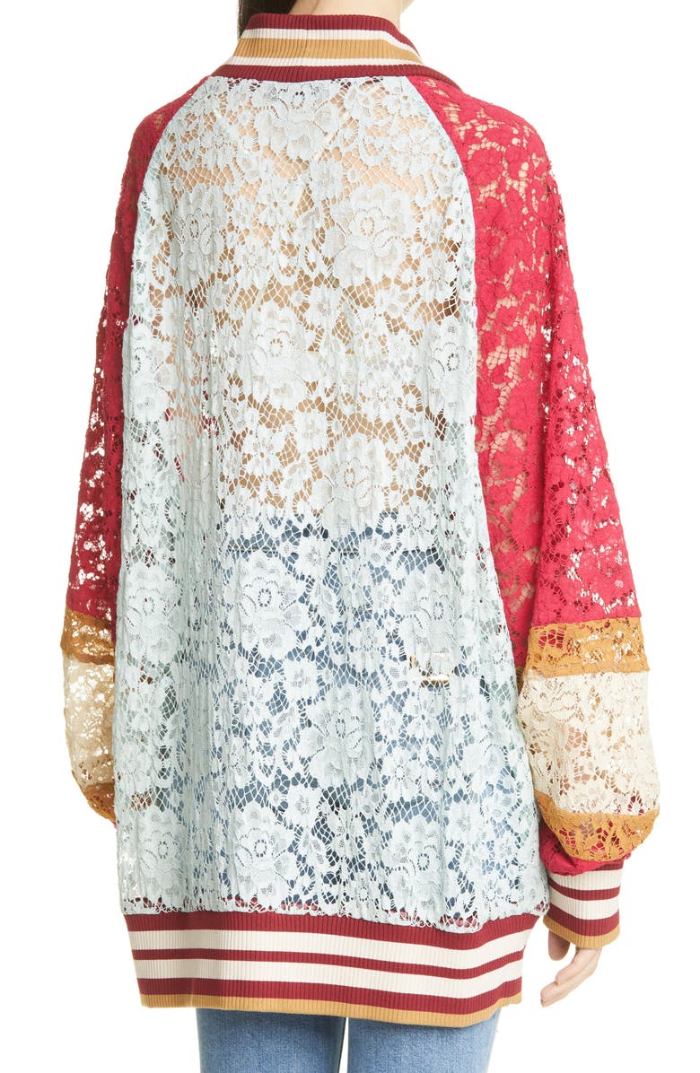 Dolce&Gabbana Logo Oversize Colorblock Lace Varsity Cardigan, Alternate, color, 