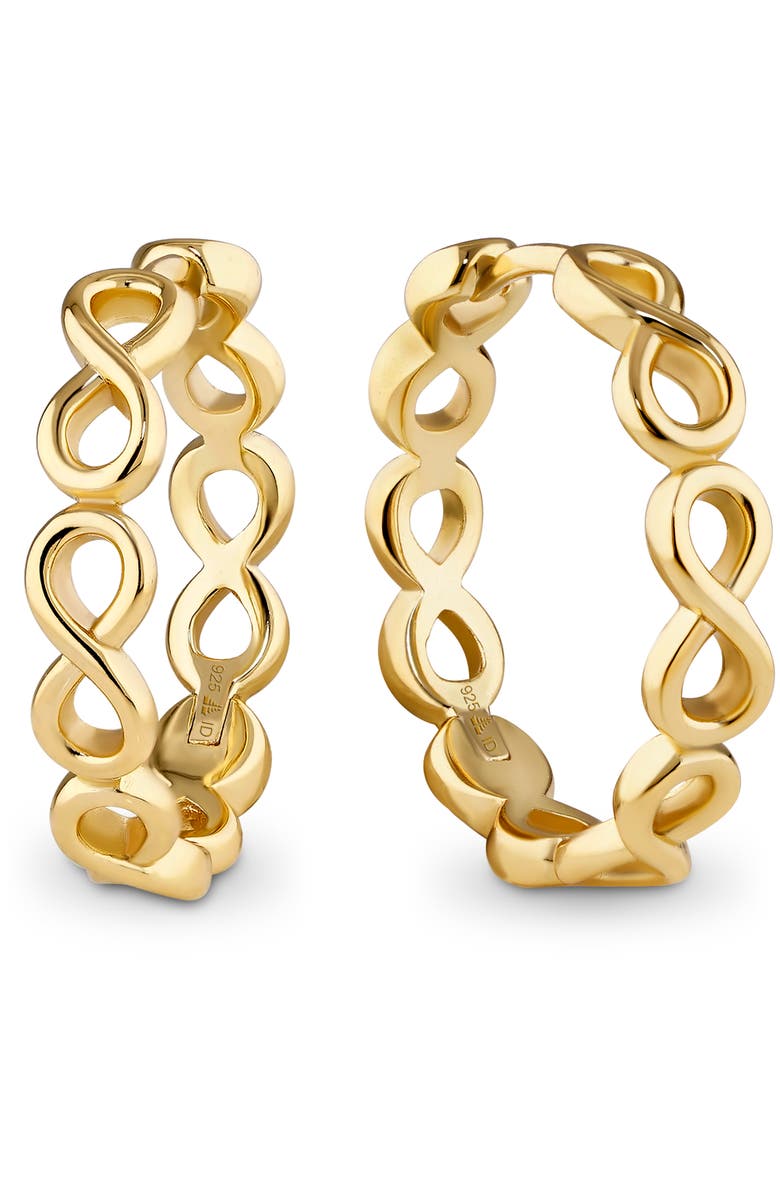 DEVATA Infinity Hoop Earrings in Gold Plated Sterling Silver, Main, color, Yellow Gold
