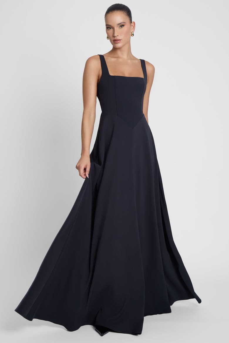 Siren Square Neck Corset Maxi Dress, Alternate, color, Black