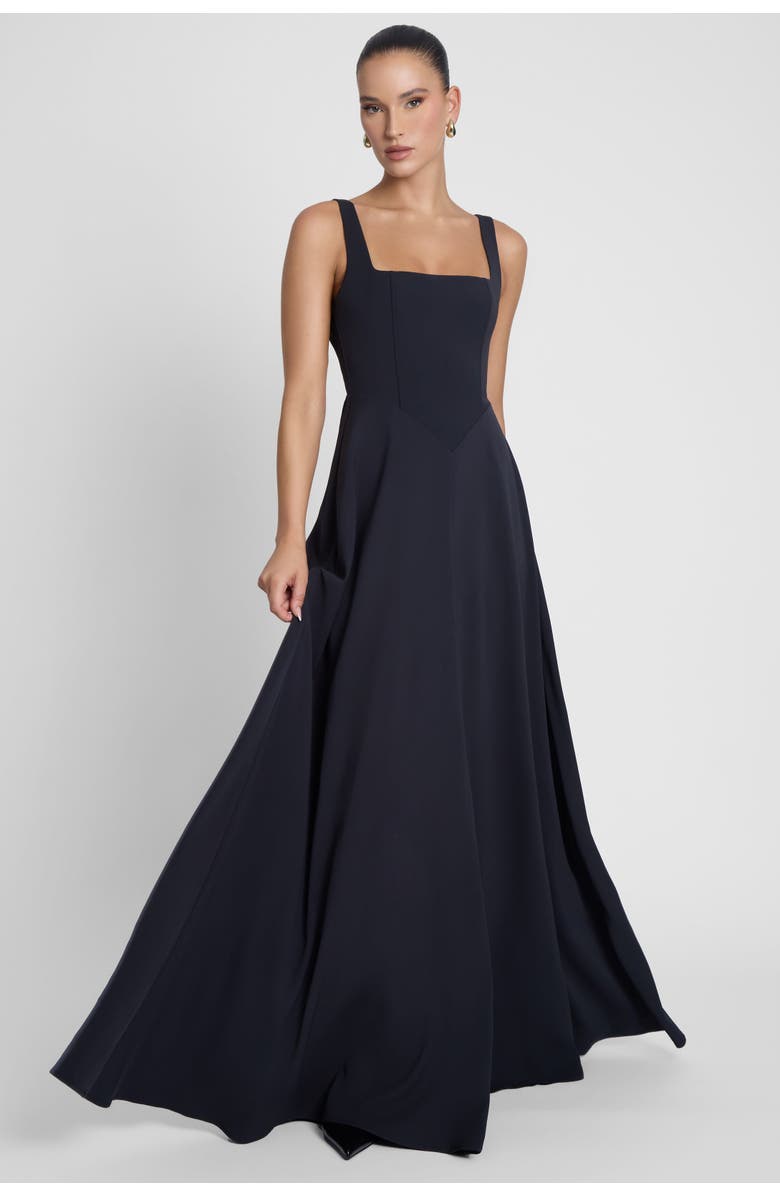 LEAU Siren Square Neck Corset Maxi Dress, Alternate, color, Black