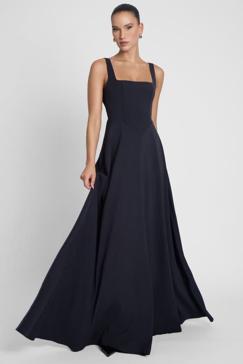 Leau Siren Square Neck Corset Maxi Dress In Black