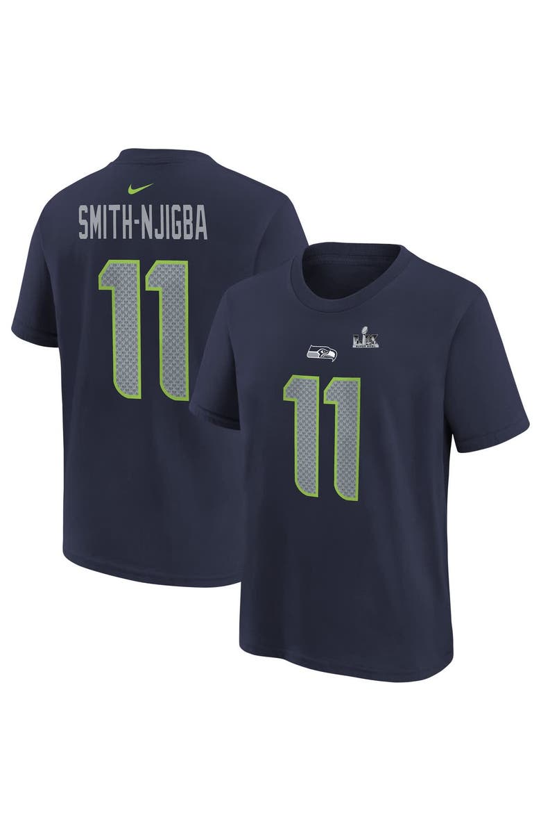 Nike Youth Nike Jaxon Smith-Njigba College Navy Seattle Seahawks Super Bowl LX Patch Name & Number T-Shirt, Main, color, College Navy