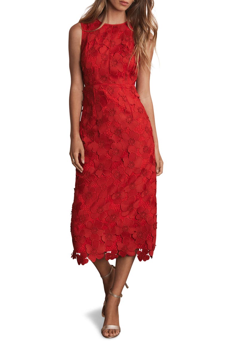 Lace Shift Midi Dress, Alternate, color, Red