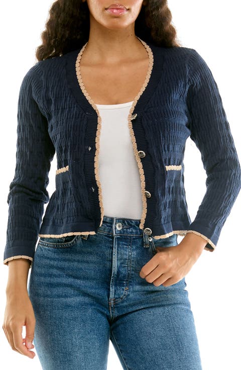 Scallop Trim Cardigan Sweater (Plus)
