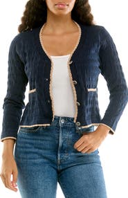 Nina Leonard Scallop Trim Cardigan Sweater