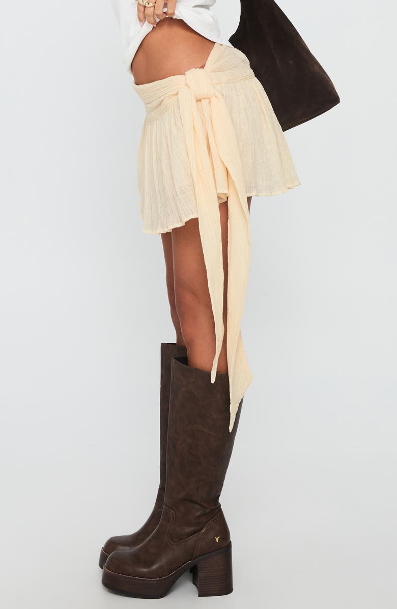 Princess Polly Reviva Side Tie Organic Cotton Blend Miniskirt, Alternate, color, Cream