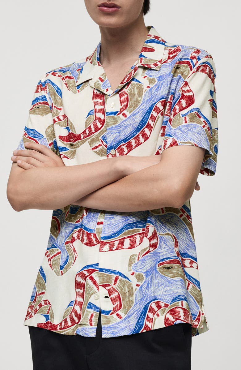 MANGO Regular Fit Print Camp Shirt, Main, color, Red