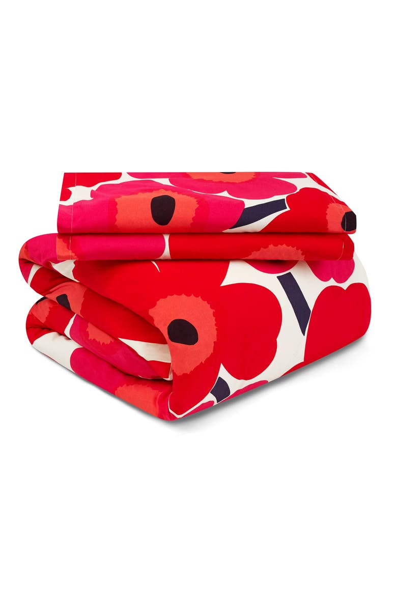 Marimekko Unikko 200 Thread Count Cotton Sheet Set, Main, color, Dark Red