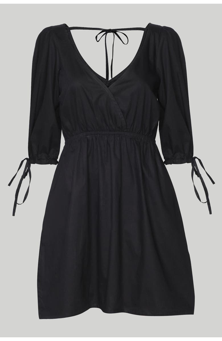 Reistor Gathered Elbow Sleeve Short Dress, Alternate, color, Black