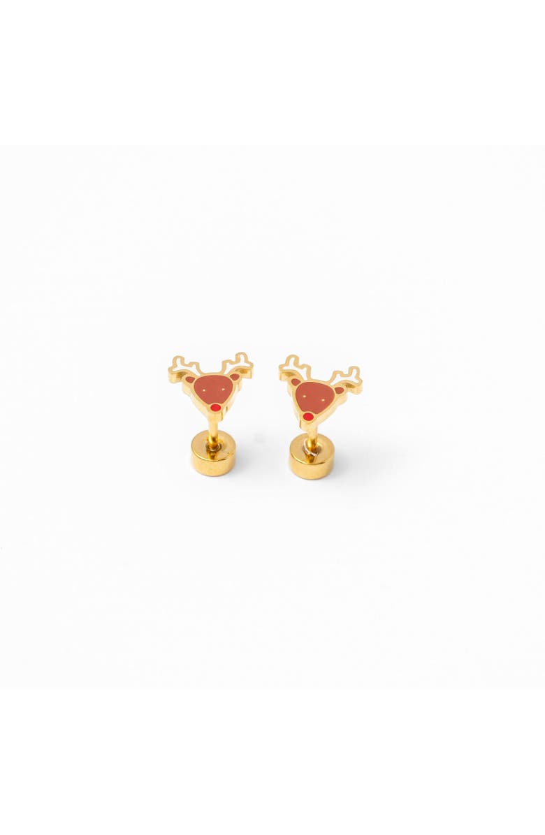 Pip Pop Reindeer Stud Earrings, Main, color, Brown